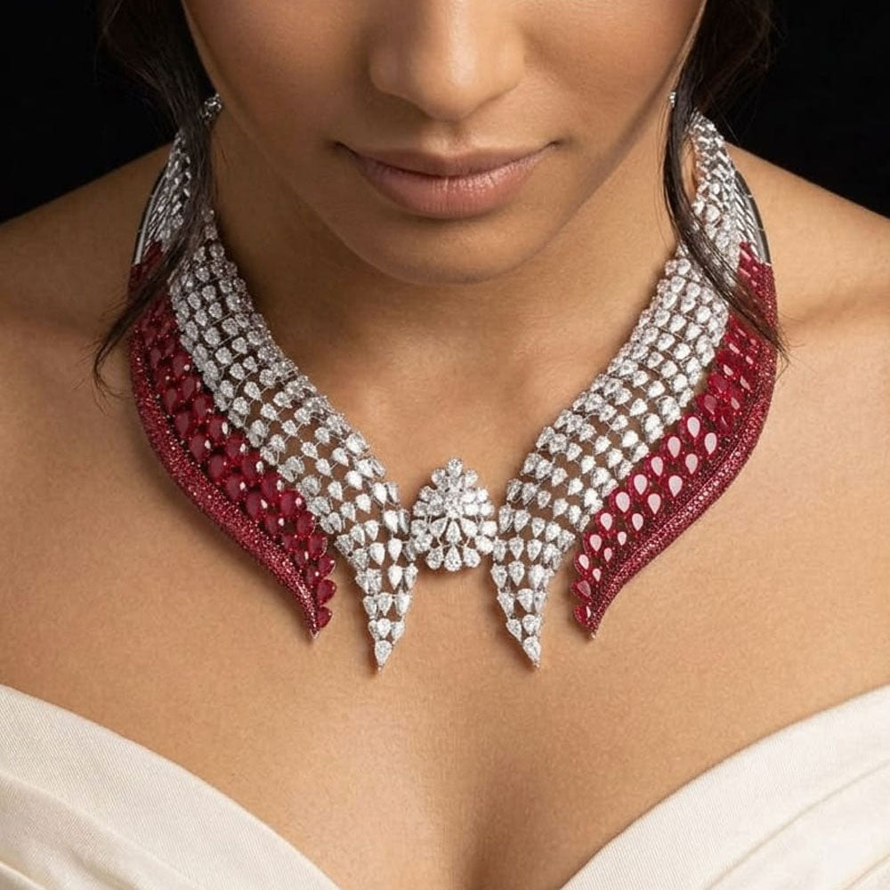 14K White Gold Diamond Necklace - 39.458ct VS-SI-JK with Colour Stones