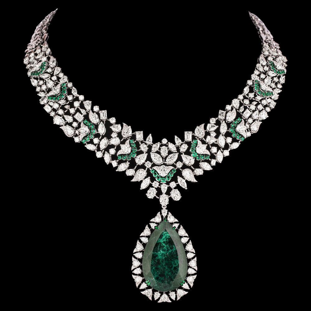 14K White Gold Diamond Necklace - 47.251ct VVS-VS-IJ with Colour Stones