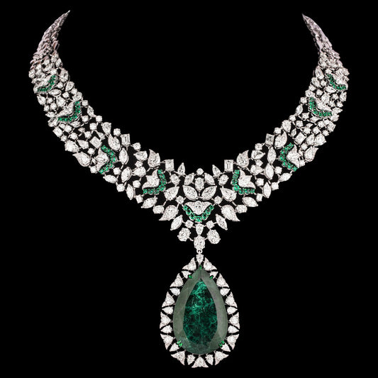 14K White Gold Diamond Necklace - 47.251ct VVS-VS-IJ with Colour Stones