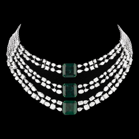 18K White Gold Diamond Necklace - 49.946ct VS-SI-GH with Colour Stones
