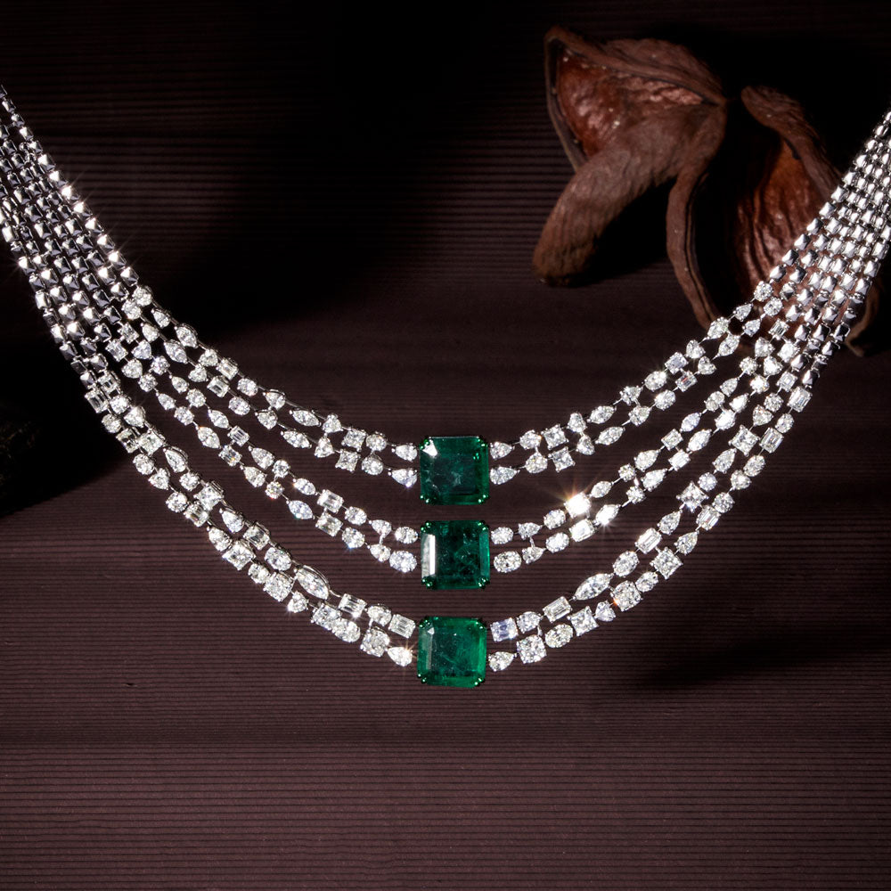 18K White Gold Diamond Necklace - 49.946ct VS-SI-GH with Colour Stones
