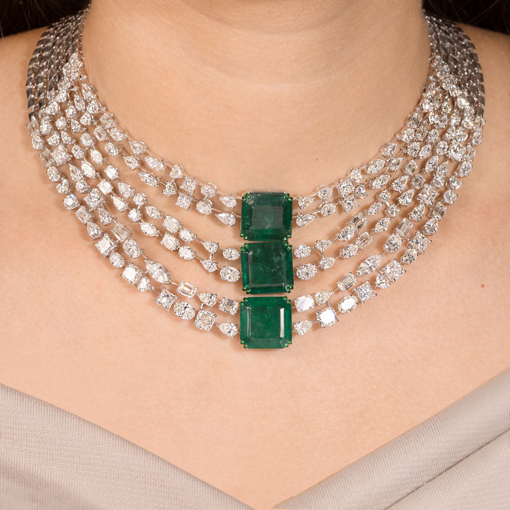 18K White Gold Diamond Necklace - 49.946ct VS-SI-GH with Colour Stones