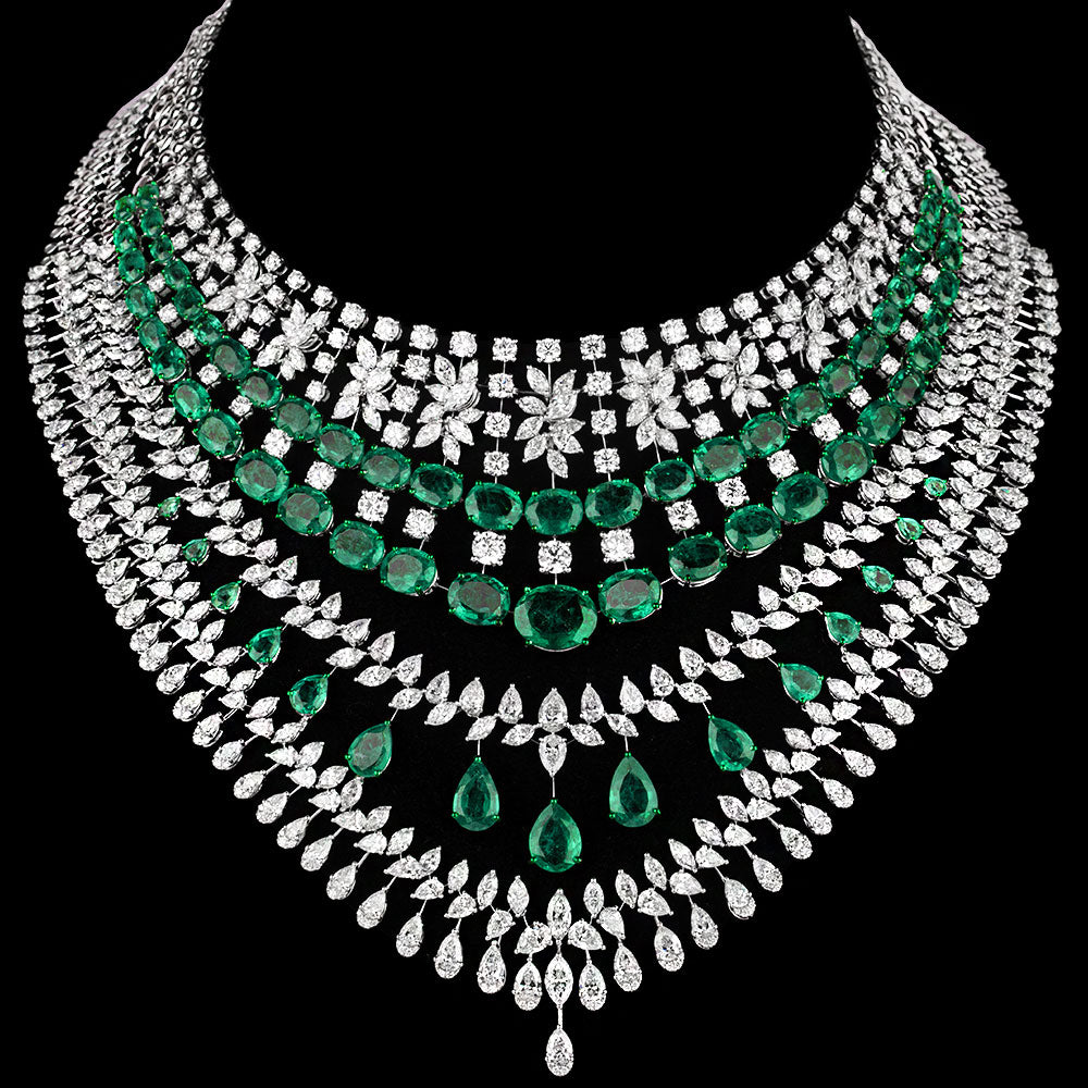 18K White Gold Diamond Necklace - 84.471ct VVS-VS-GH with Colour Stones