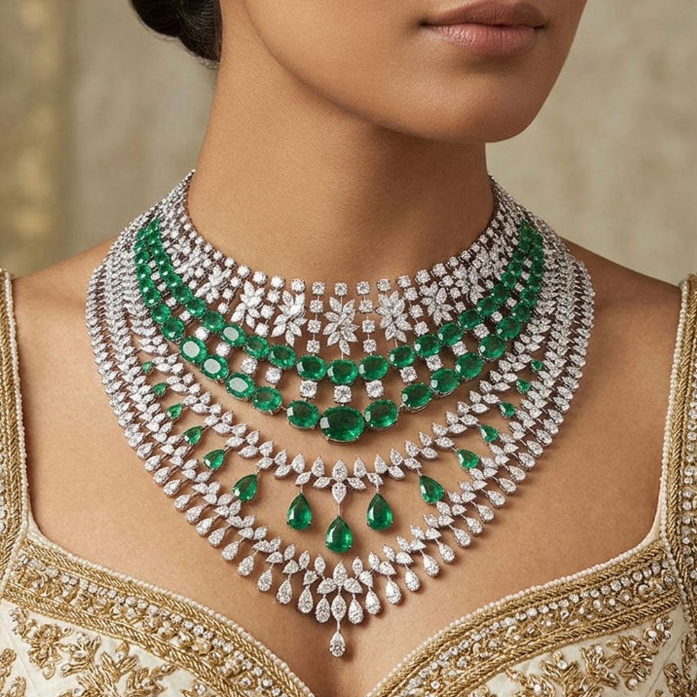 18K White Gold Diamond Necklace - 84.471ct VVS-VS-GH with Colour Stones
