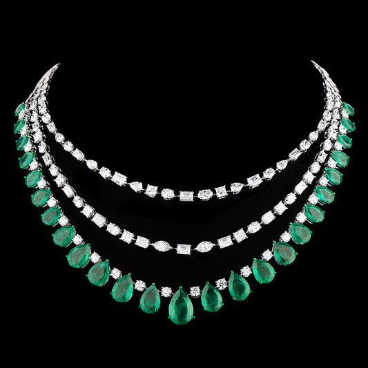 18K White Gold Diamond Necklace - 40.358ct VVS-VS-GH with Colour Stones
