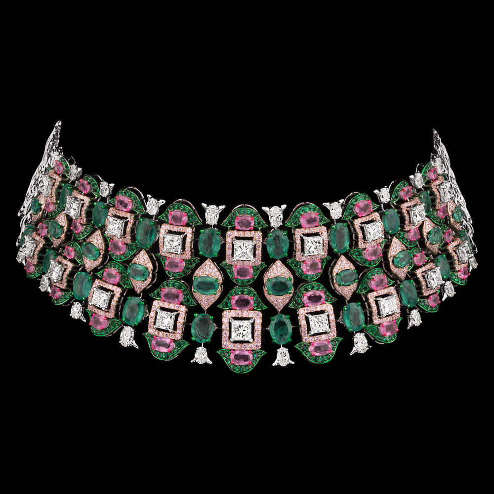 14K White Gold Diamond Necklace - 16.36ct VVS-VS-HI with Colour Stones