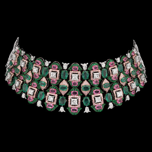 14K White Gold Diamond Necklace - 16.36ct VVS-VS-HI with Colour Stones