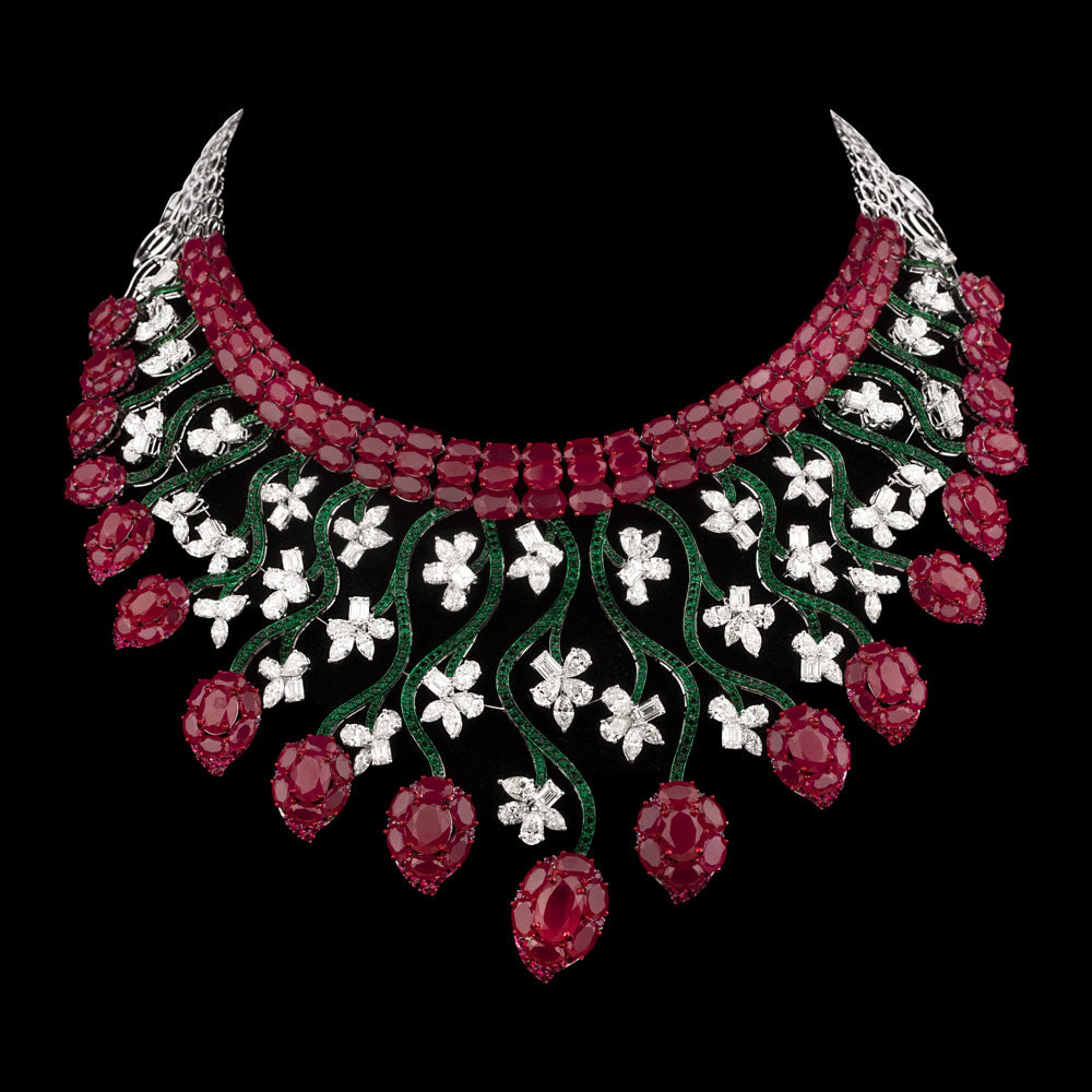 14K White Gold Diamond Necklace - 39.715ct VVS-VS-HI with Colour Stones