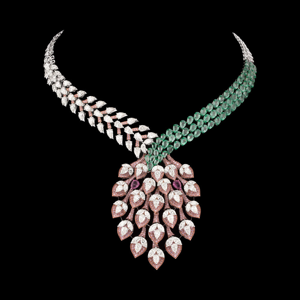 14K White Gold Diamond Necklace - 34.788ct VS-SI-IJ with Colour Stones