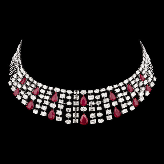 14K White Gold Diamond Necklace - 28.36ct VS-SI-GH with Colour Stones