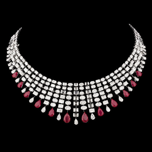 14K White Gold Diamond Necklace - 59.37ct VS-SI-GH with Colour Stones