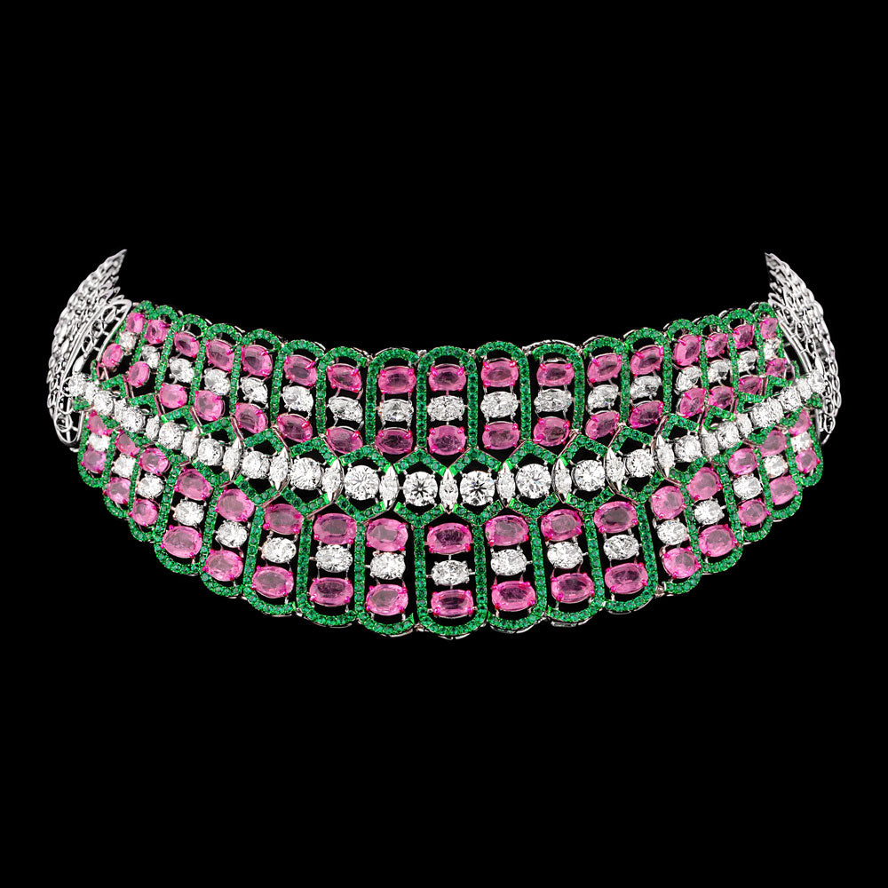 14K White Gold Diamond Necklace - 23.829ct VS-SI-GH with Colour Stones