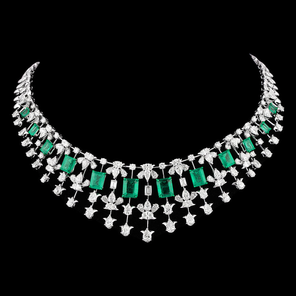 14K White Gold Diamond Necklace - 28.519ct VS-SI-IJ with Colour Stones
