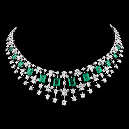 14K White Gold Diamond Necklace - 28.519ct VS-SI-IJ with Colour Stones