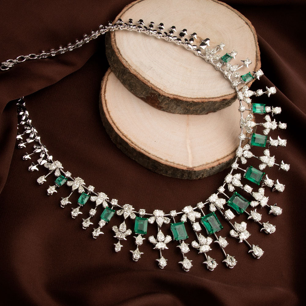14K White Gold Diamond Necklace - 28.519ct VS-SI-IJ with Colour Stones