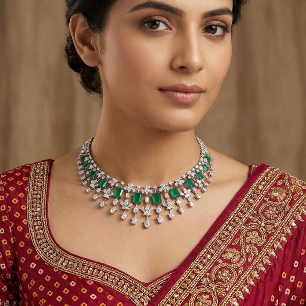 14K White Gold Diamond Necklace - 28.519ct VS-SI-IJ with Colour Stones