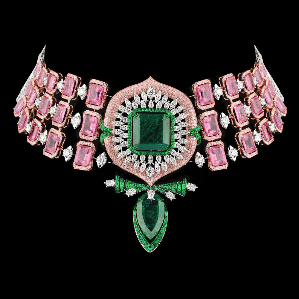 14K White Gold Diamond Necklace - 18.176ct VVS-VS-IJ with Colour Stones