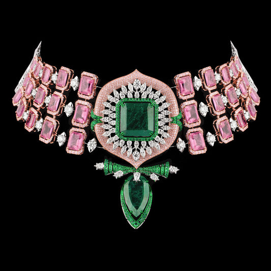 14K White Gold Diamond Necklace - 18.176ct VVS-VS-IJ with Colour Stones