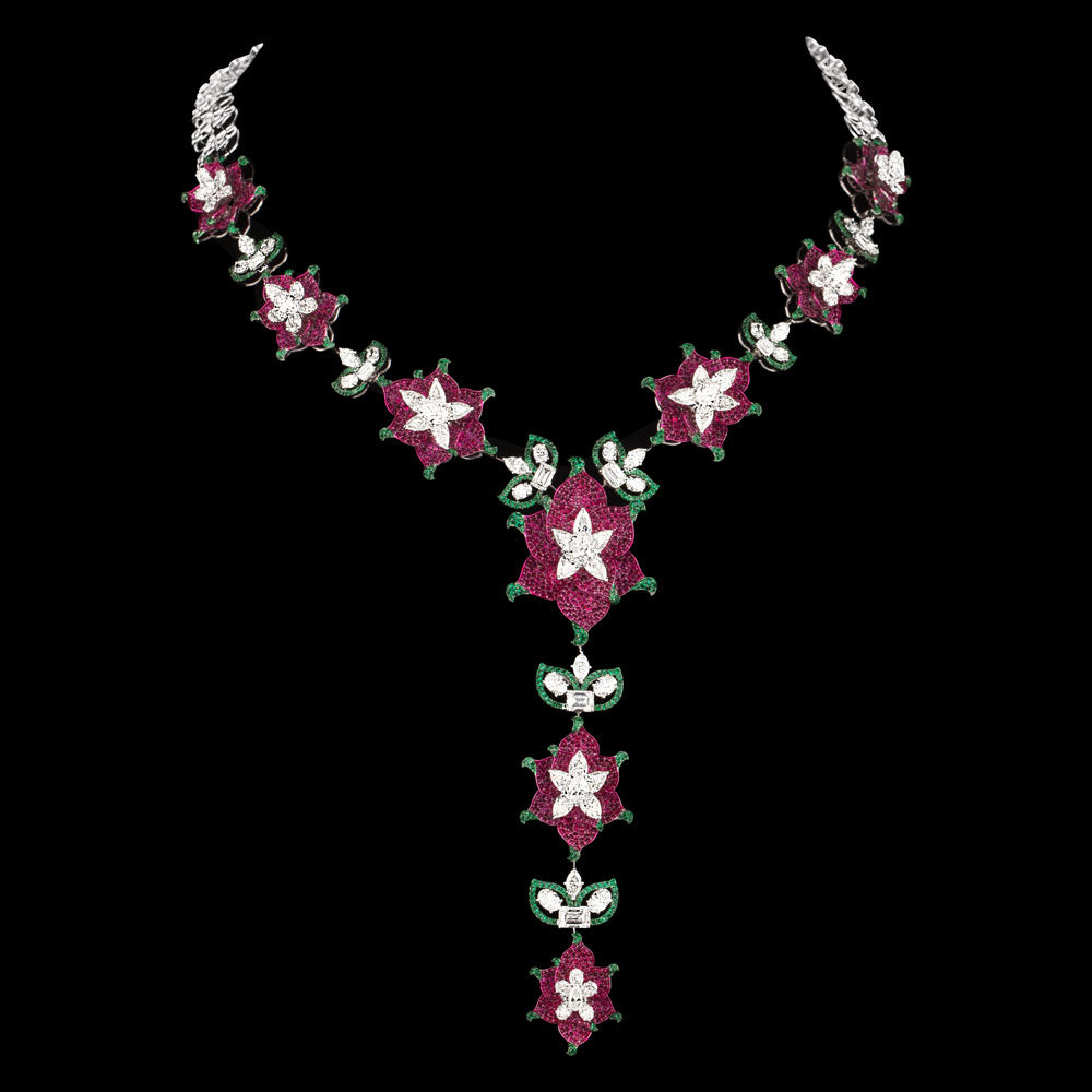 14K White Gold Diamond Necklace - 21.669ct VS-SI-JK with Colour Stones