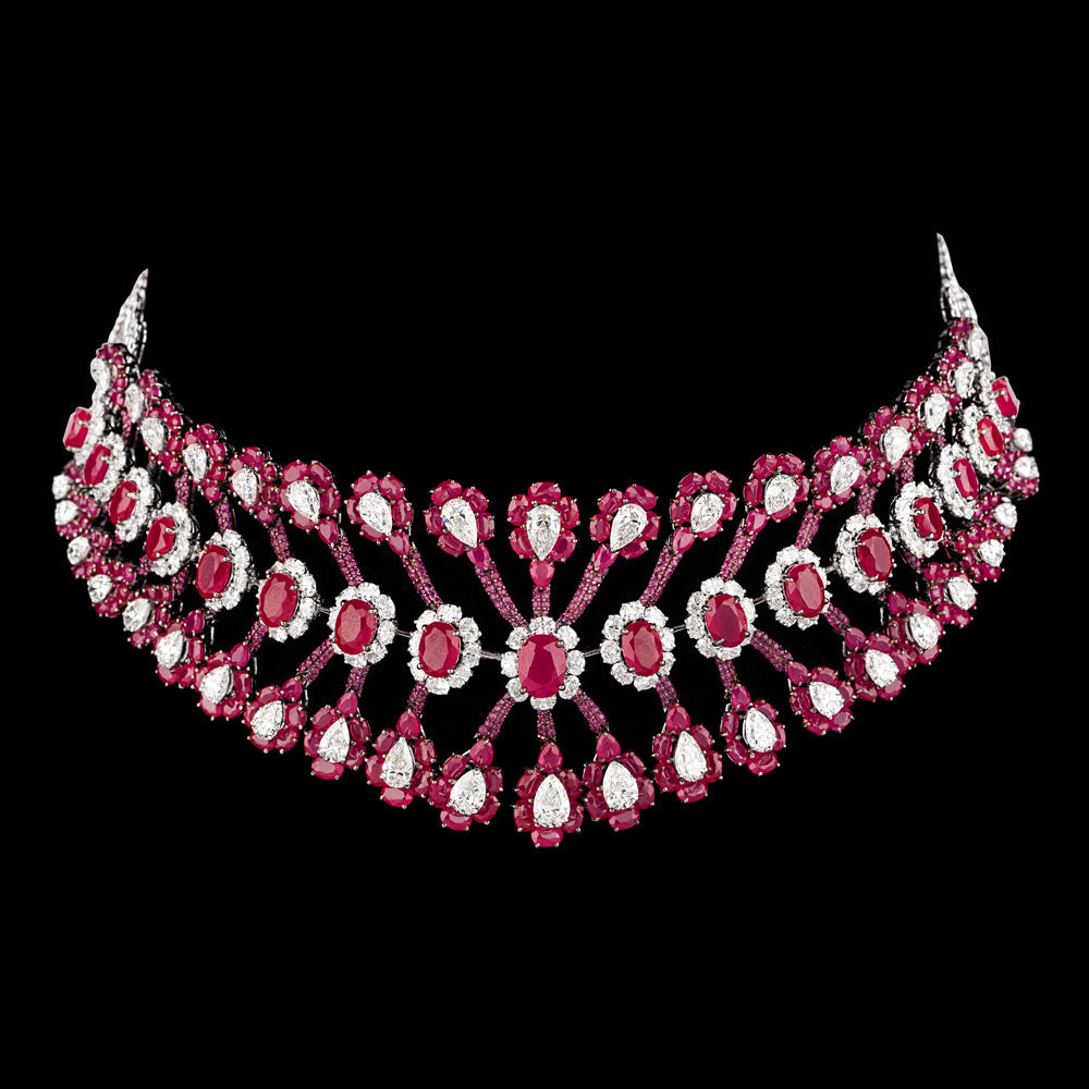 18K White Gold Diamond Necklace - 18.705ct VVS-VS-HI with Colour Stones