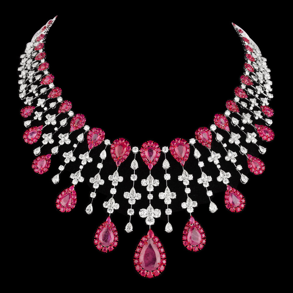 18K White Gold Diamond Necklace - 47.58ct VVS-VS-HI with Colour Stones