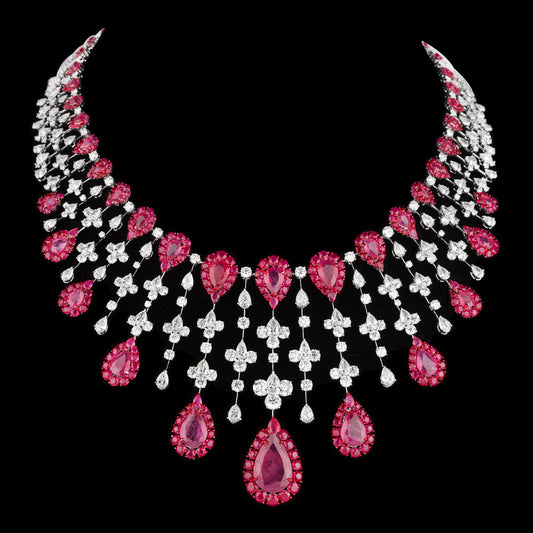 18K White Gold Diamond Necklace - 47.58ct VVS-VS-HI with Colour Stones