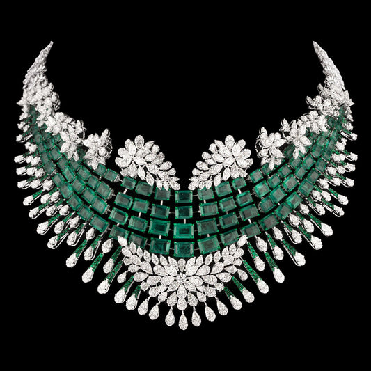 14K White Gold Diamond Necklace - 36.511ct VVS-VS-IJ with Colour Stones