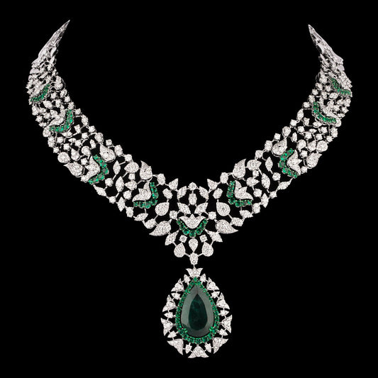 14K White Gold Diamond Necklace - 17.723ct SI-JK with Colour Stones