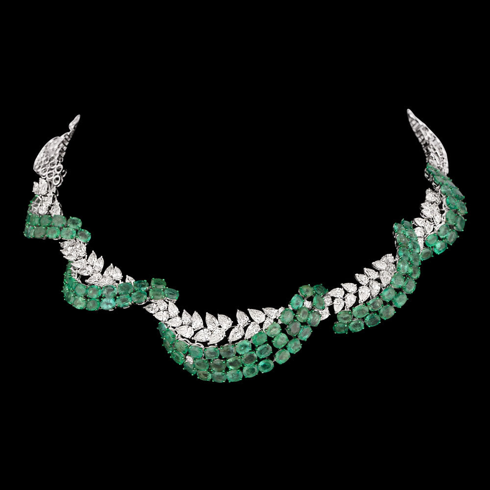 14K White Gold Diamond Necklace - 14.929ct VS-SI-HI with Colour Stones