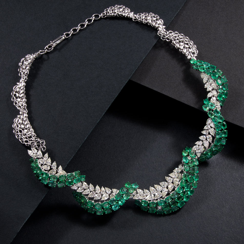 14K White Gold Diamond Necklace - 14.929ct VS-SI-HI with Colour Stones