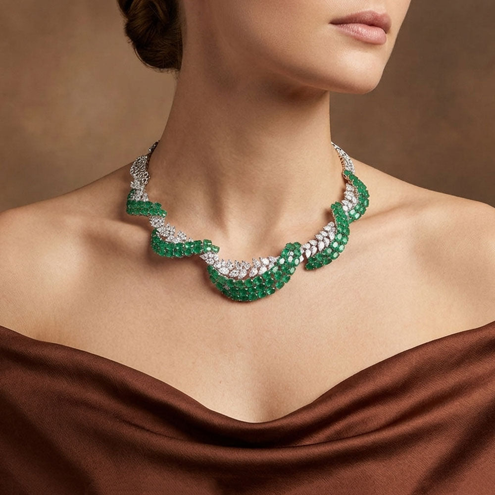 14K White Gold Diamond Necklace - 14.929ct VS-SI-HI with Colour Stones