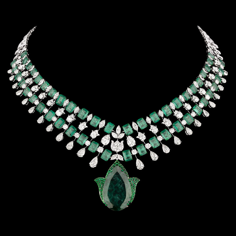 18K White Gold Diamond Necklace - 24.061ct VS-SI-IJ with Colour Stones