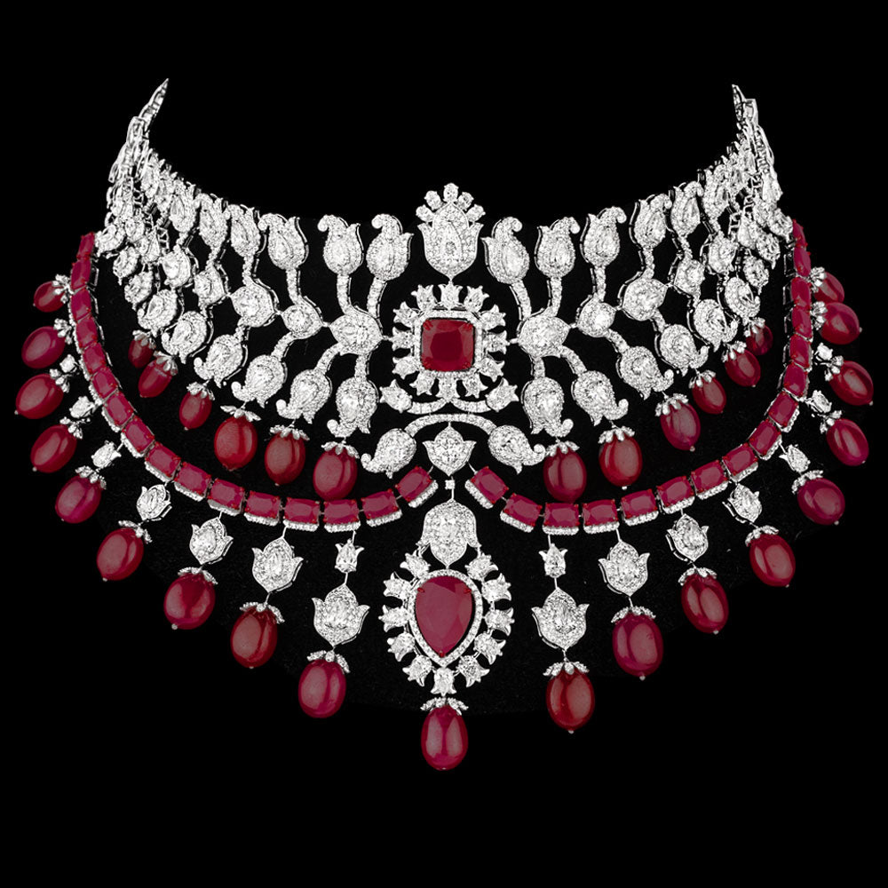 18K White Gold Diamond Necklace - 38.015ct VVS-VS-GH with Colour Stones