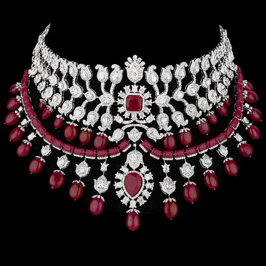 18K White Gold Diamond Necklace - 38.015ct VVS-VS-GH with Colour Stones