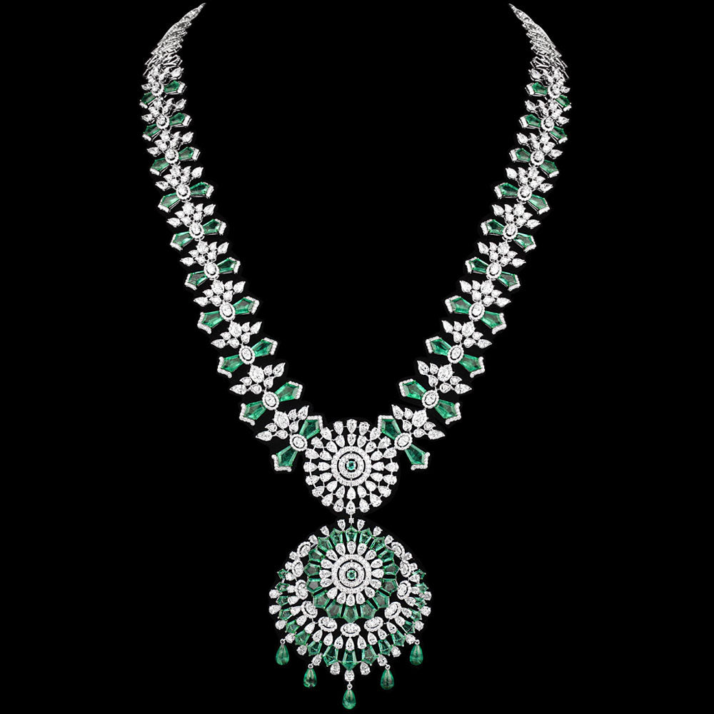 18K White Gold Diamond Necklace - 50.44ct VVS-VS-HI with Colour Stones