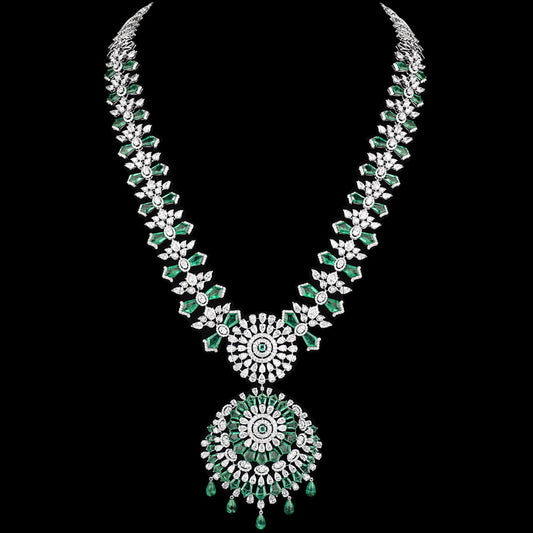 18K White Gold Diamond Necklace - 50.44ct VVS-VS-HI with Colour Stones