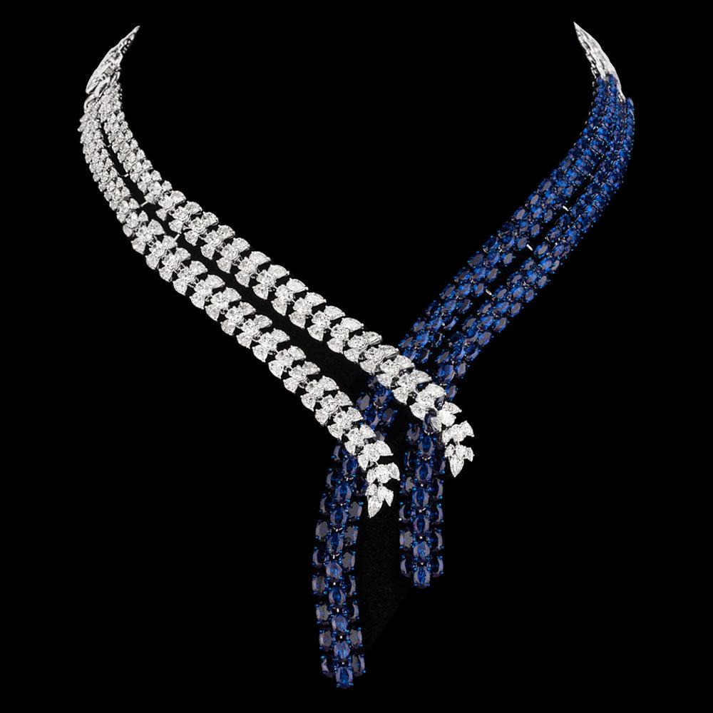 14K White Gold Diamond Necklace - 29.622ct VS-SI-HI with Colour Stones
