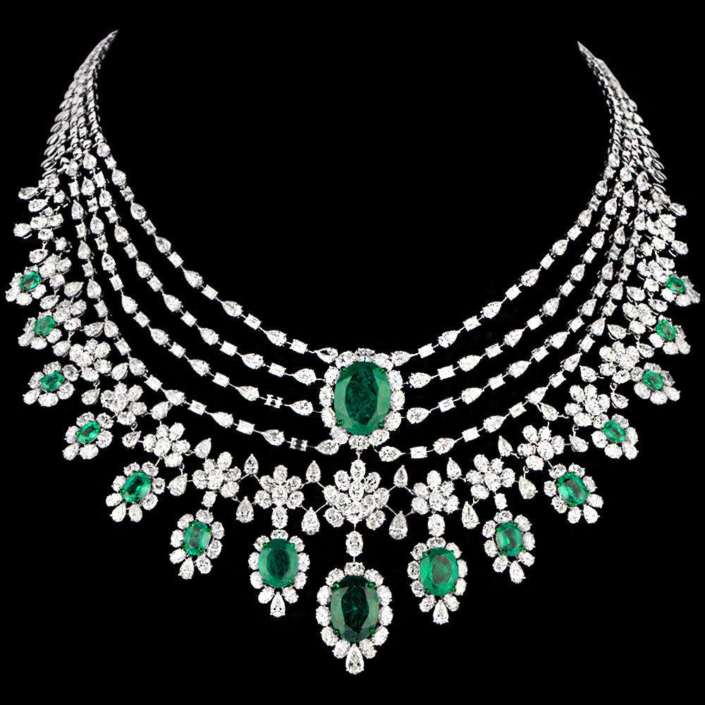 14K White Gold Diamond Necklace - 69.617ct VVS-VS-GH with Colour Stones