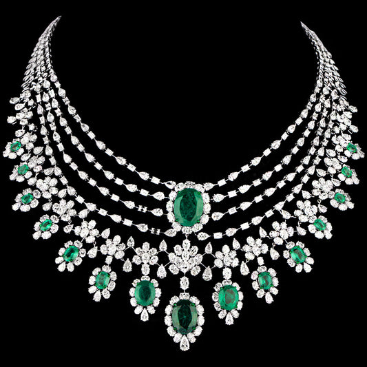 14K White Gold Diamond Necklace - 69.617ct VVS-VS-GH with Colour Stones