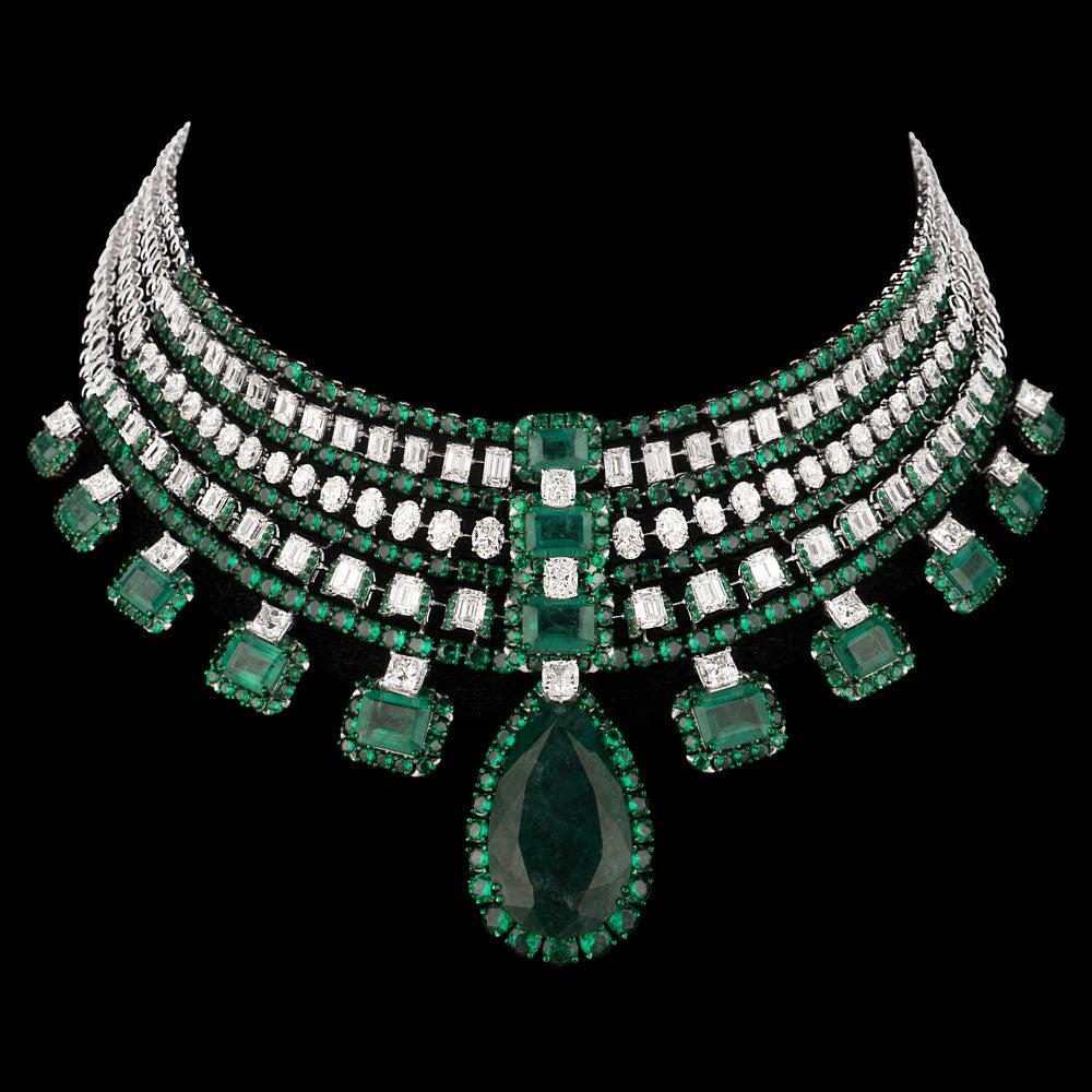 18K White Gold Diamond Necklace - 36.781ct VVS-VS-GH with Colour Stones