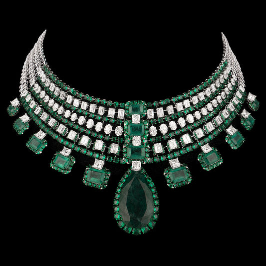 18K White Gold Diamond Necklace - 36.781ct VVS-VS-GH with Colour Stones
