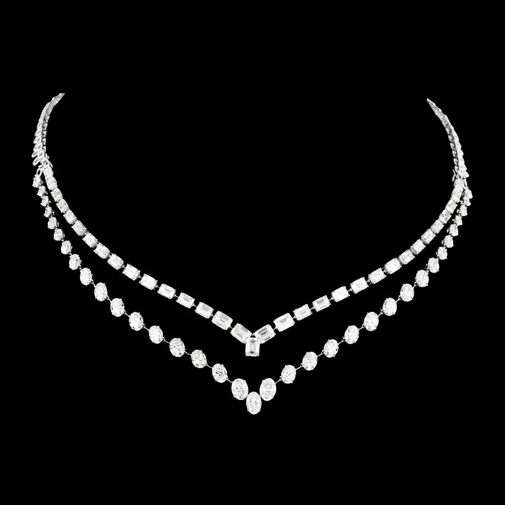 14K White Gold Diamond Necklace - 24.742ct VVS-VS-GH