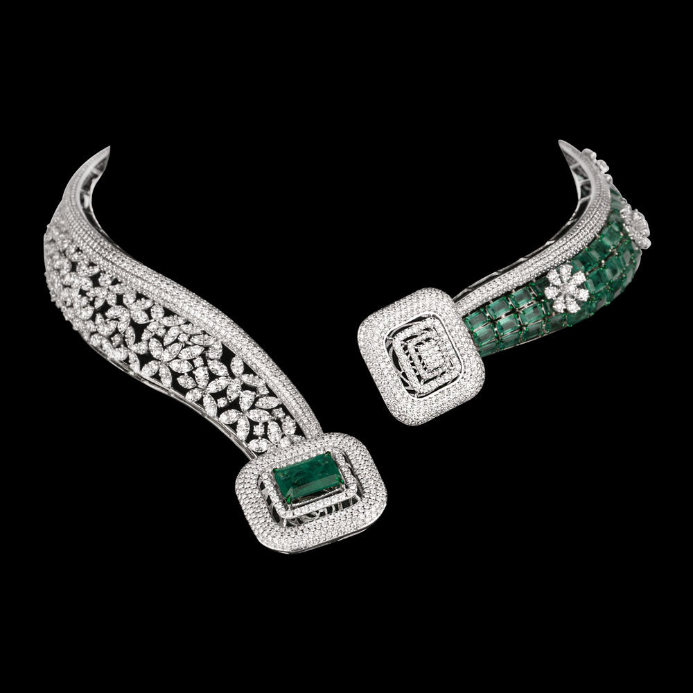 14K White Gold Diamond Necklace - 18.598ct VVS-VS-FG with Colour Stones