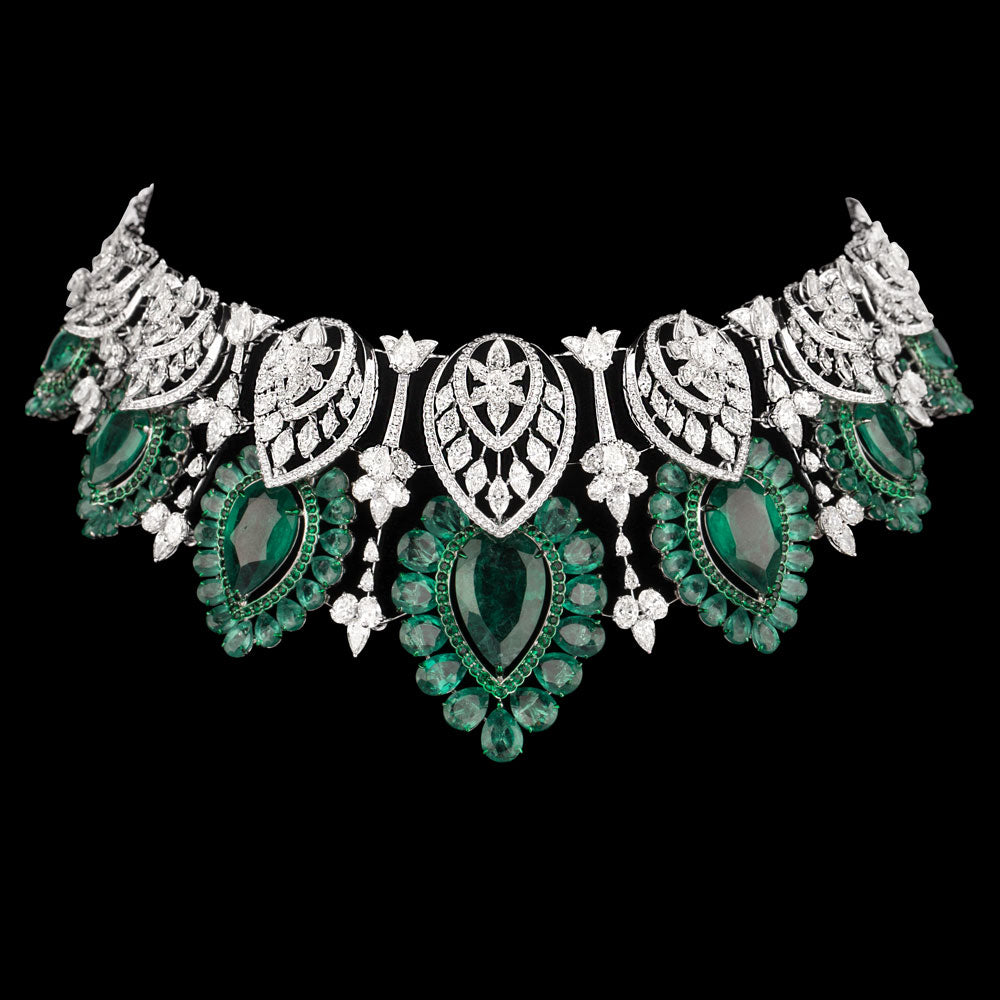 14K White Gold Diamond Necklace - 30.928ct VVS-VS-HI with Colour Stones