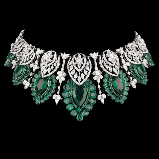 14K White Gold Diamond Necklace - 30.928ct VVS-VS-HI with Colour Stones