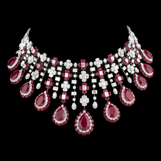 14K White Gold Diamond Necklace - 62.504ct VVS-VS-GH with Colour Stones