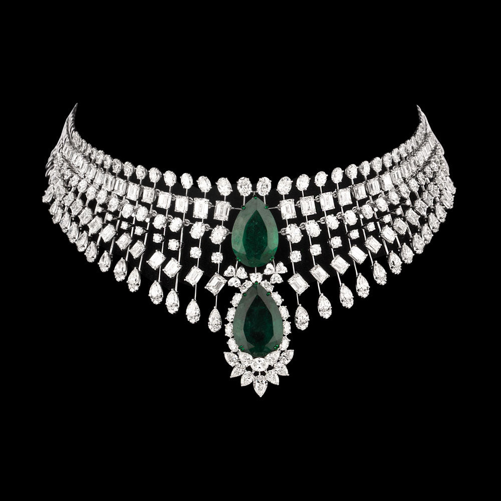 14K White Gold Diamond Necklace - 51.363ct VVS-VS-HI with Colour Stones