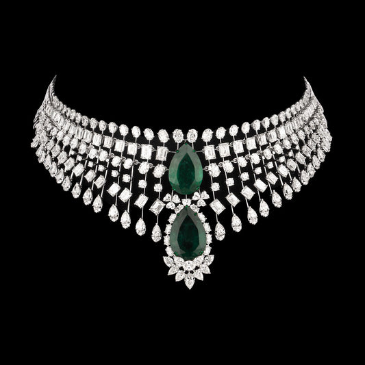 14K White Gold Diamond Necklace - 51.363ct VVS-VS-HI with Colour Stones