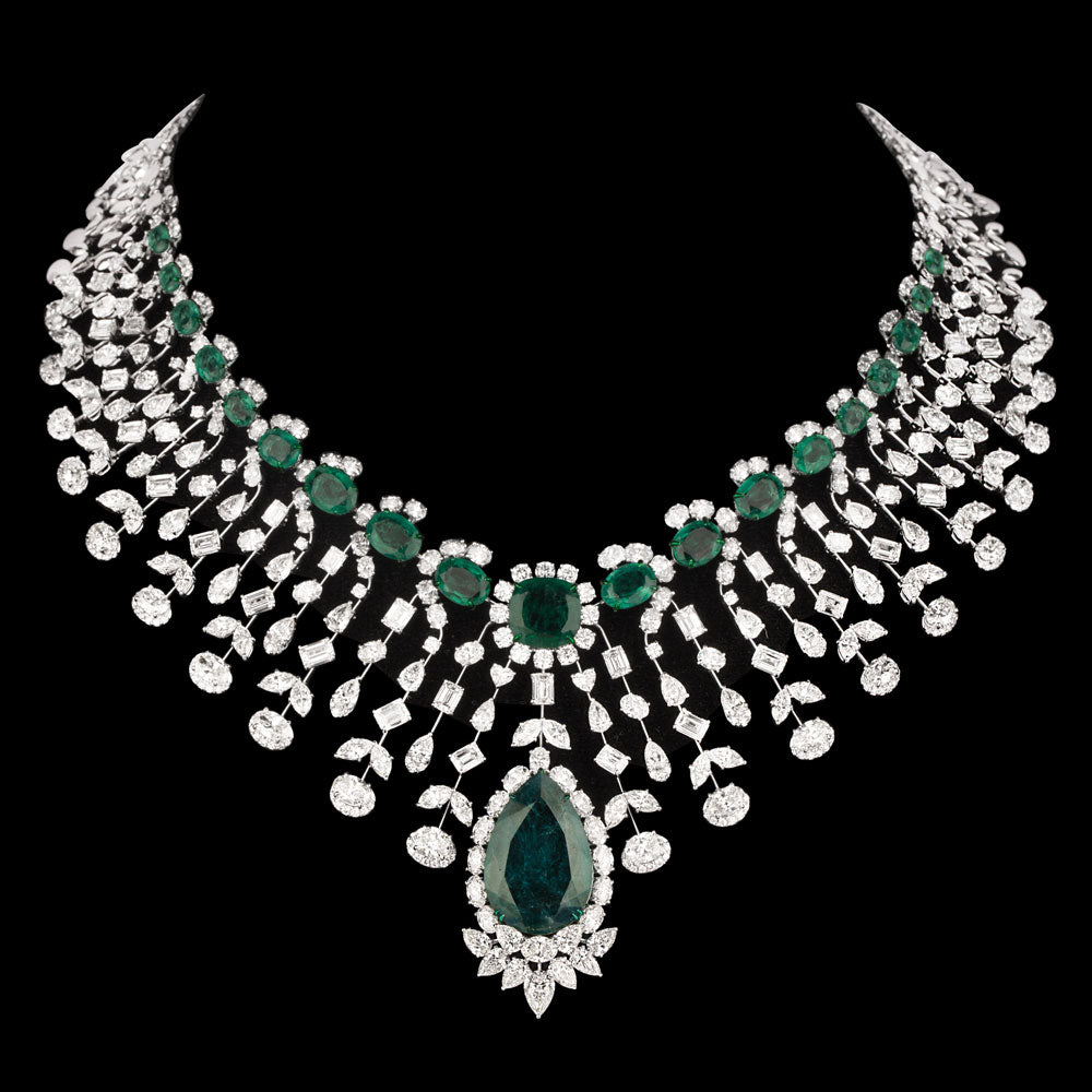 14K White Gold Diamond Necklace - 66.159ct VVS-VS-HI with Colour Stones