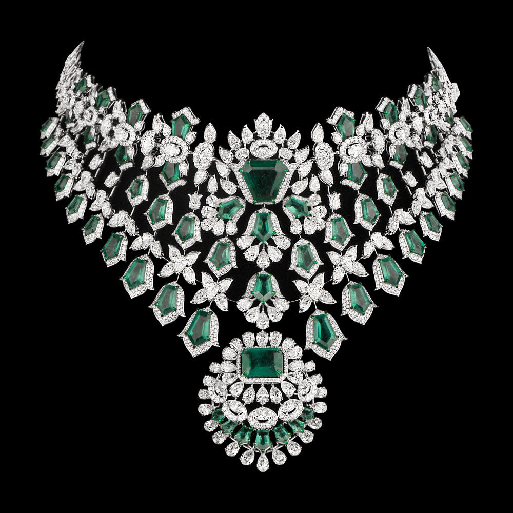 18K White Gold Diamond Necklace - 49.853ct VVS-VS-HI with Colour Stones